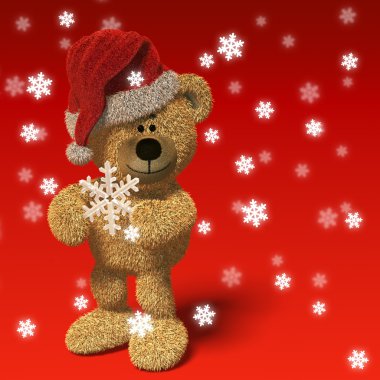 Teddy Bear with Santa's cap and snowflake clipart