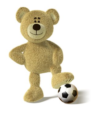 oyuncak ayı - ayak üzerinde bir futbol topu