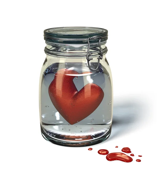 Love's sorrow: Heart in a jar. — Stock Photo, Image