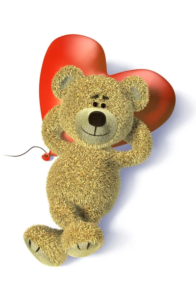 Nhi Bear with heartshaped balloon relaxing — Stock Photo, Image
