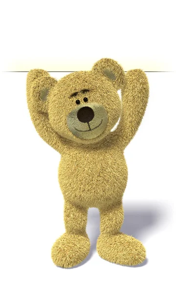 Teddy Bear holding a sign up high — Stock Photo, Image