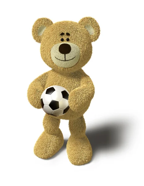 Urso de pelúcia - Segurando uma bola de futebol — Fotografia de Stock