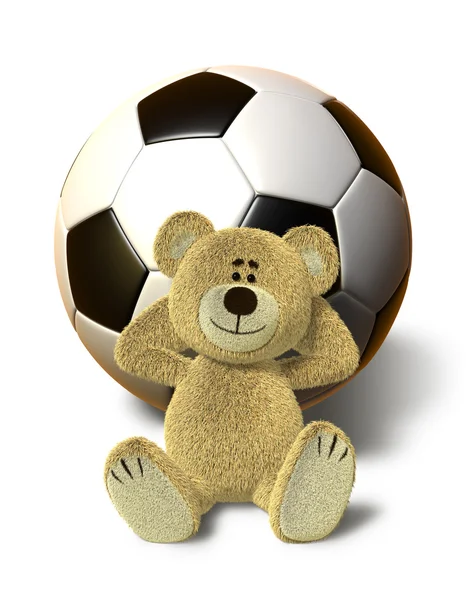 stock image Teddy Bear relaxes with Soccer Ball