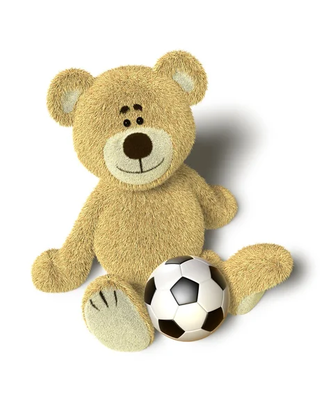 Teddy Bear on the floor with a ball — Stock Photo, Image
