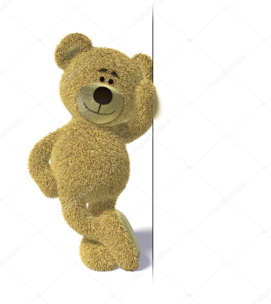 Teddy Bear leaning on asign