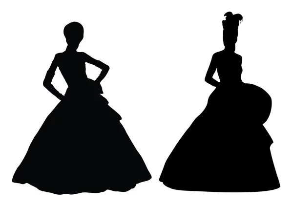 Дві жінки в розкішних вінтажних сукнях — стоковий вектор