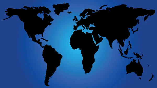 Mapa Del Mundo Negro Sobre Fondo Azul — Vector de stock