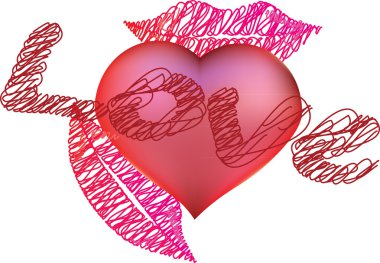 Heart with the words I love you and lips on each side clipart