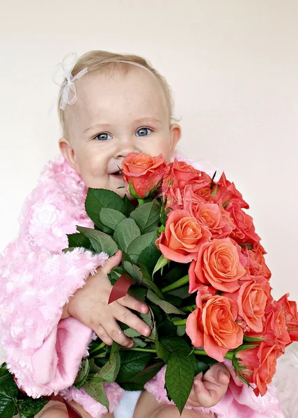 Pink Girl Red Rose Stock Picture