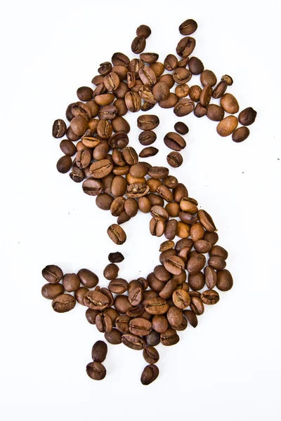 Dollar Symbol Made Coffee Grain White Background — Stock Photo, Image
