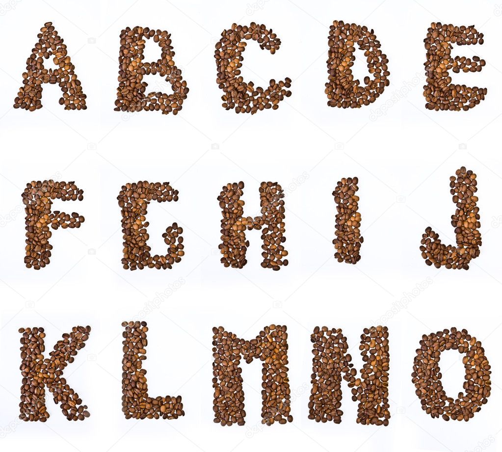 Letters of alphabet made with the coffee in grain — Stock Photo