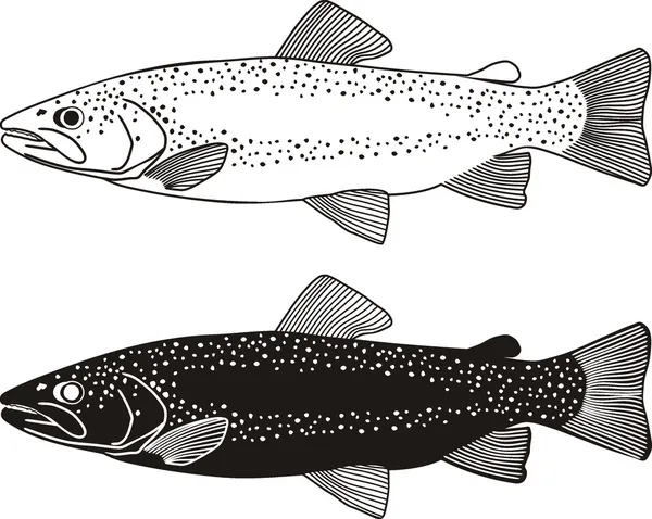 Ψάρια Πετούν Μαύρο Εικονογράφηση Άγριας Ζωής Πέστροφα Αλιείας — Διανυσματικό Αρχείο
