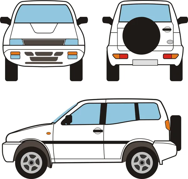 Weißer Kleiner Geländewagen Vektor Schwarze Linien Über Weißem Hintergrund — Stockvektor