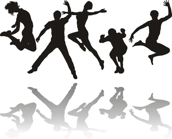Silhouettes Young Jumping — Stock Vector