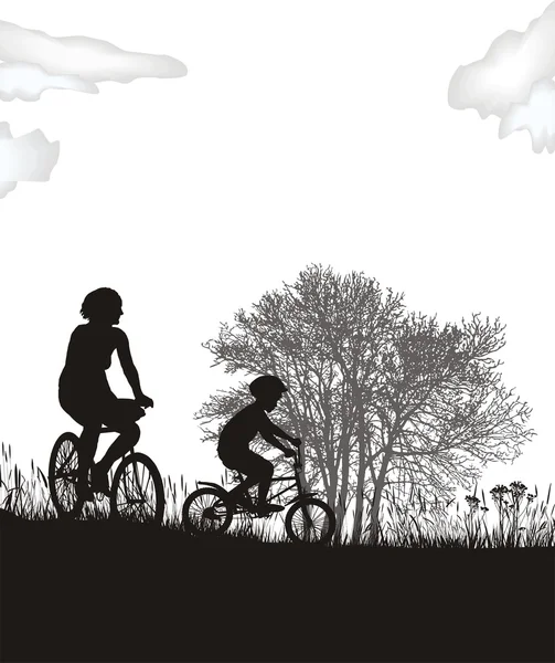 Μητέρα και γιος για ποδήλατα — Διανυσματικό Αρχείο
