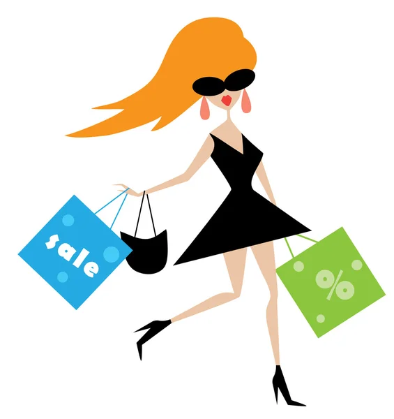 Vector Illustration Funny Girl Shopping Bags — Stock Vector