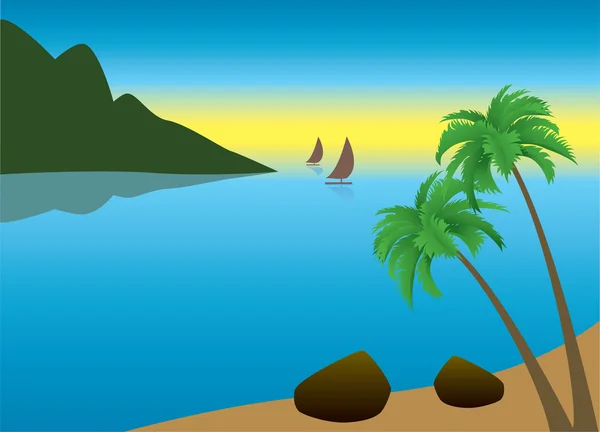 Playa de palmeras tropicales — Vector de stock