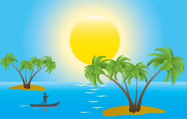 Vector Illustration Tropical Palm Islands Morning — Stock Vector