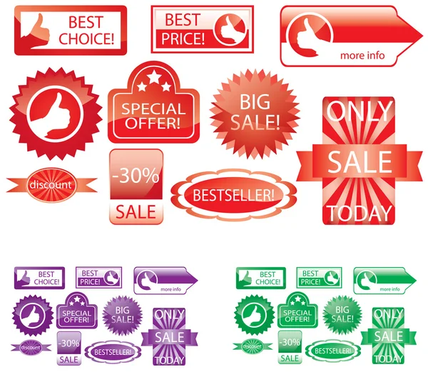 Conjunto de pegatinas promocionales, varios colores — Vector de stock