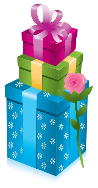 Vektor Pyramide Aus Geschenkboxen Mit Rose — Stockvektor