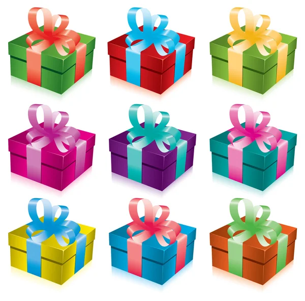 Vector Set Gift Boxes Bow Ribbon — Stock Vector