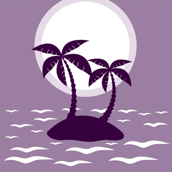 Векторная Иллюстрация Тропического Пальмового Острова Лунном Солнечном Свете — стоковый вектор