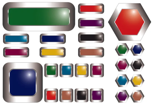 Vector Set Colorful Metal Buttons — Stock Vector