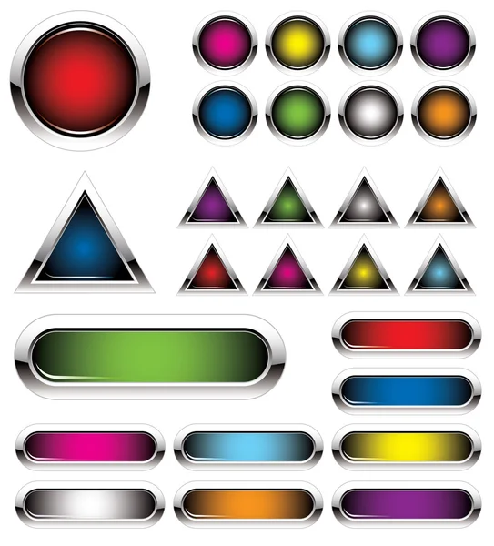 Vector Set Colorful Metal Buttons — Stock Vector