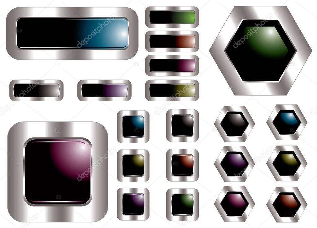 Vector set of colorful metal buttons