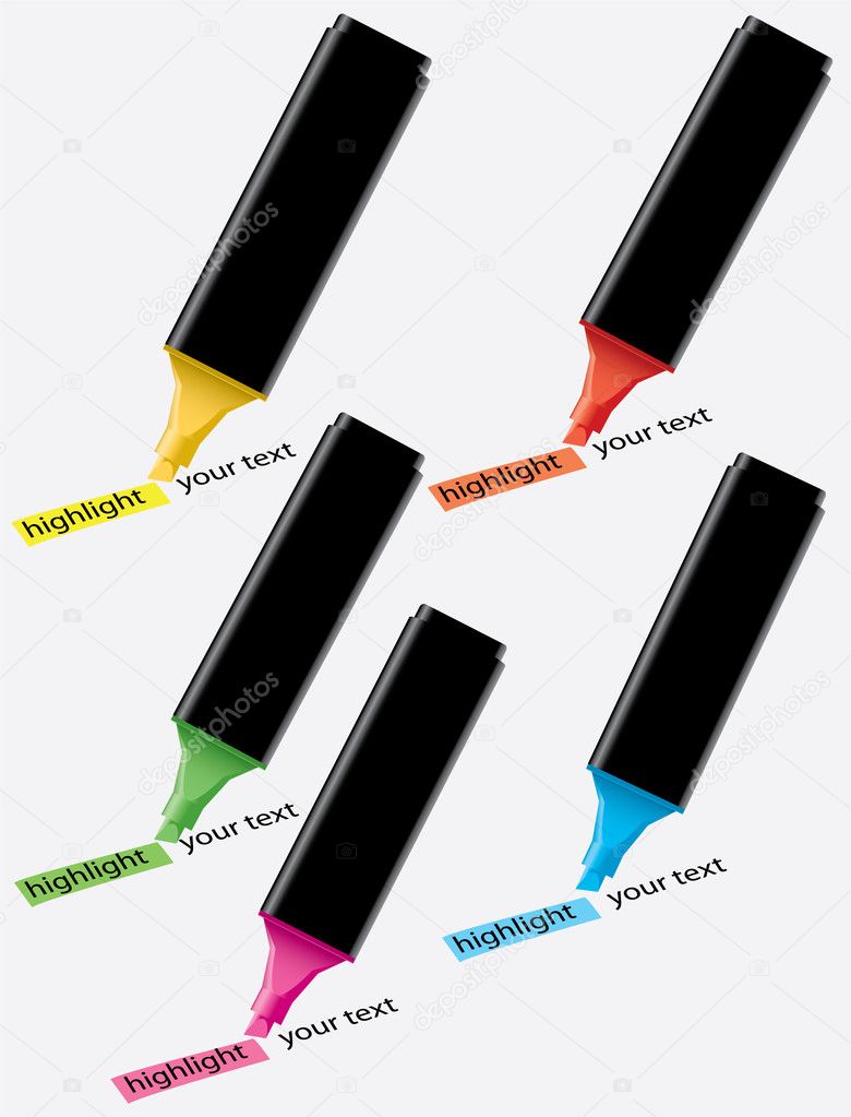 Vector colorful highlighters and highlighted text