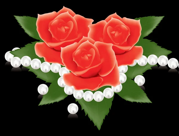 Mawar merah dan mutiara - Stok Vektor