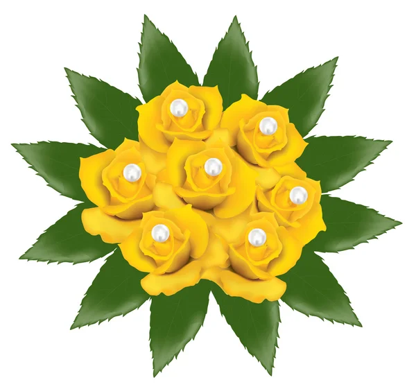 Ramo Vectorial Rosas Amarillas Con Perlas — Archivo Imágenes Vectoriales
