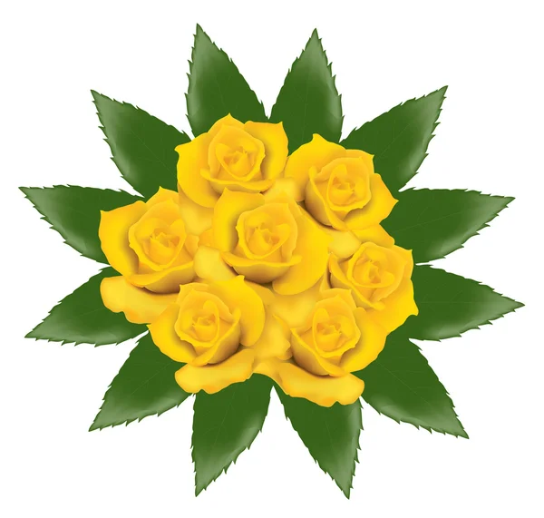 Vector Bunch Yellow Roses — Stock Vector