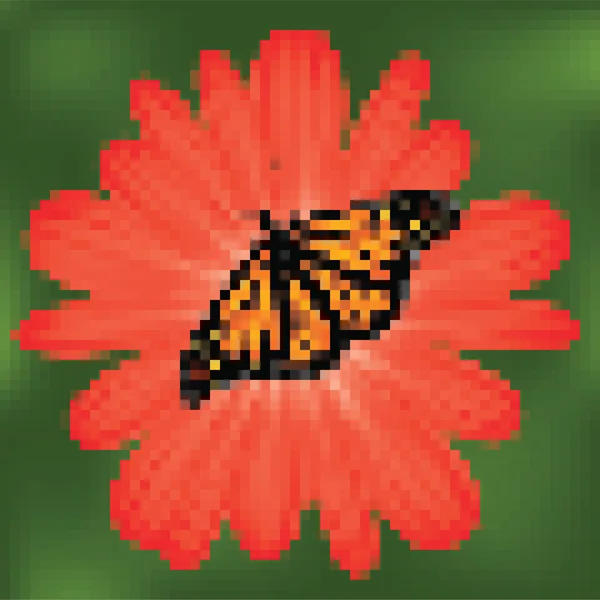 Vektor-Schmetterling auf roter Blume, Mosaik-Hintergrund — Stockvektor