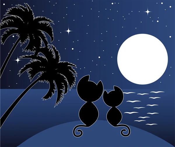 Two cats in love under palms — Stock Vector