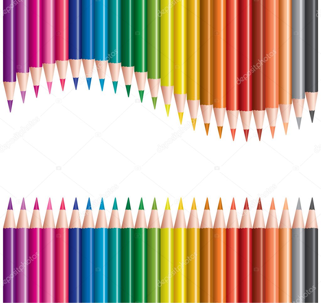 Colored pencils in rows