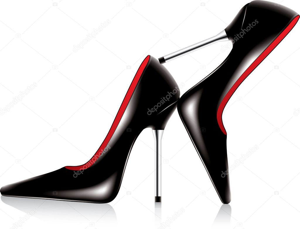 Shoes One Realistic Red And Black High Heel Modern Isolated On