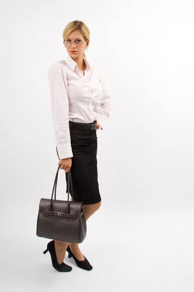 Frau Bluse Und Rock Mit Handtasche — Stockfoto