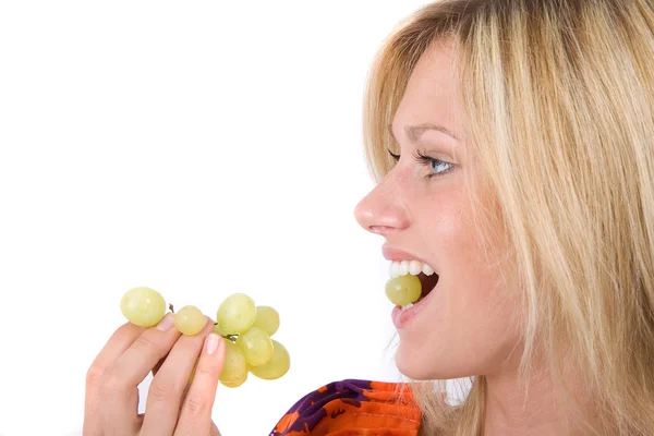 Weintrauben Junge Frau Isst — Foto de Stock