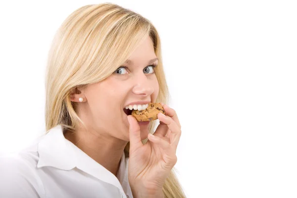 Jungen Frau Isst Einen Keks — Foto Stock