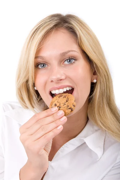 Isst Junge Frau Einen Keks — Stock Fotó