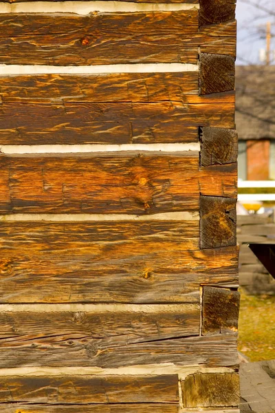 Portrait Photo End Old Log Cabin Wall Showing Construction Details — Stock Photo, Image