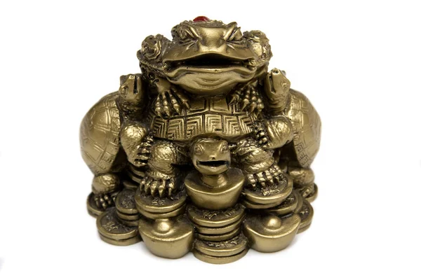Feng Shui Bronze Frog On Chinese Coins — Stok Foto