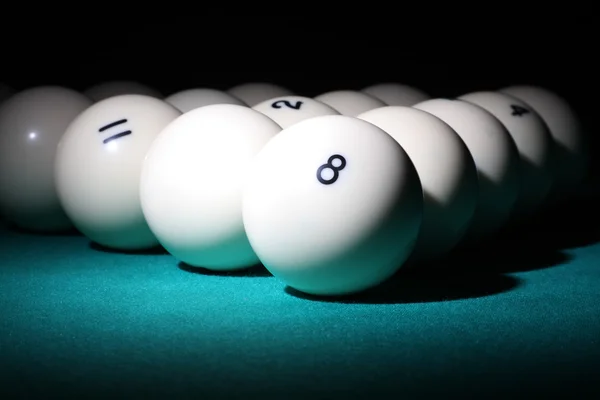 Billiard. Balls pyramid fith number 8 ball on a foreground. — Stock Photo, Image
