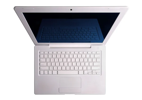 White Laptop Isolated White Background View Taken Wide Angle Lens — Stock Photo, Image
