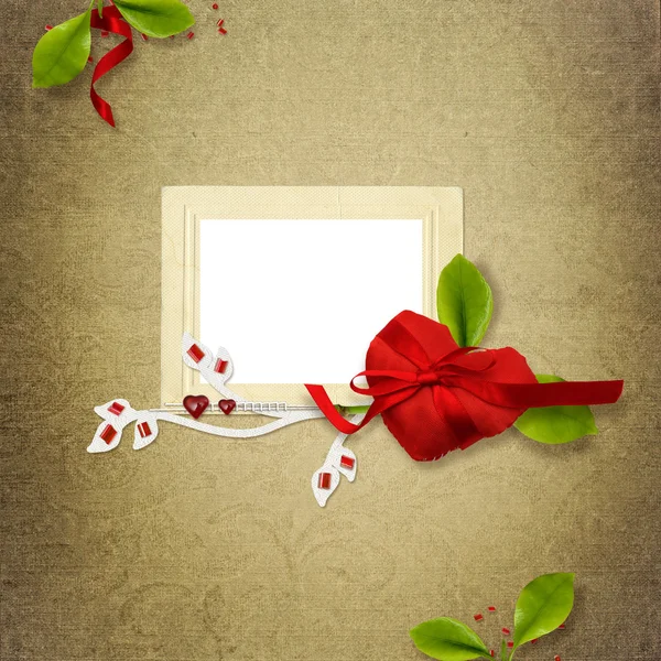Bella Carta San Valentino Con Cuore Rosso — Foto Stock