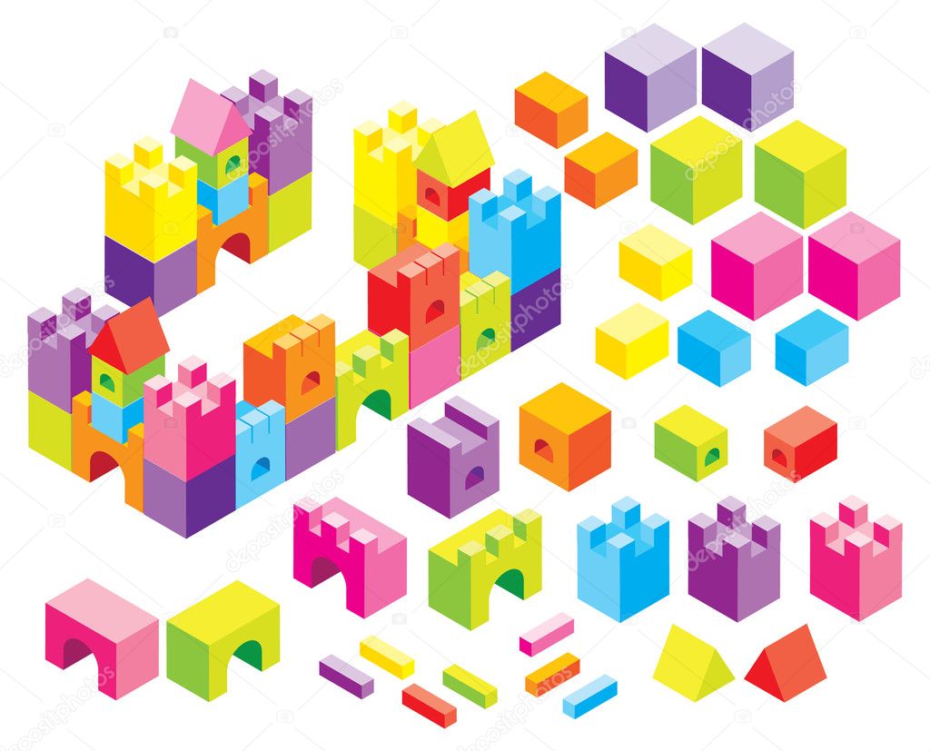 Buckets and isometric figures to construct diverse forms