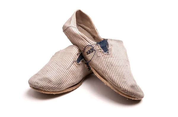 Old Old Worn Out Pair Men Slip Canvas Loafer Shoes Stock Photo