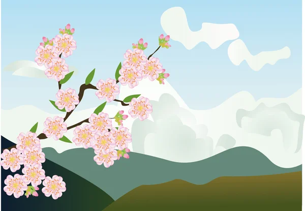 Floraison Avec Des Montagnes Arrière Plan — Image vectorielle