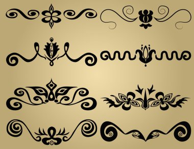 Black ornamental floral page decorations and rules clipart